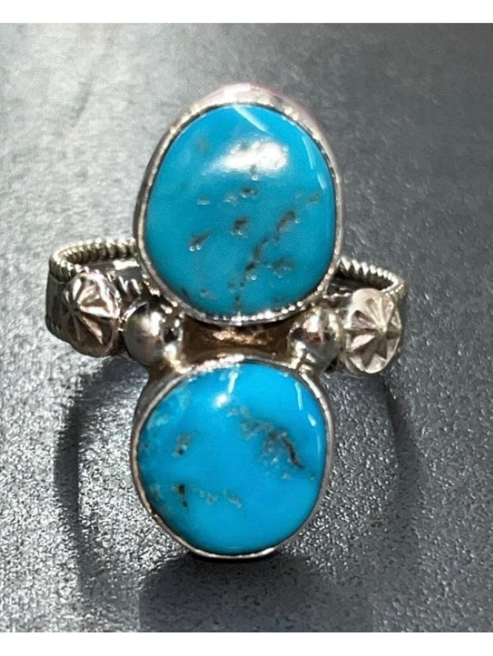 Navajo sterling silver turquoise traditional cluster ring size 9 -Margie Chee
